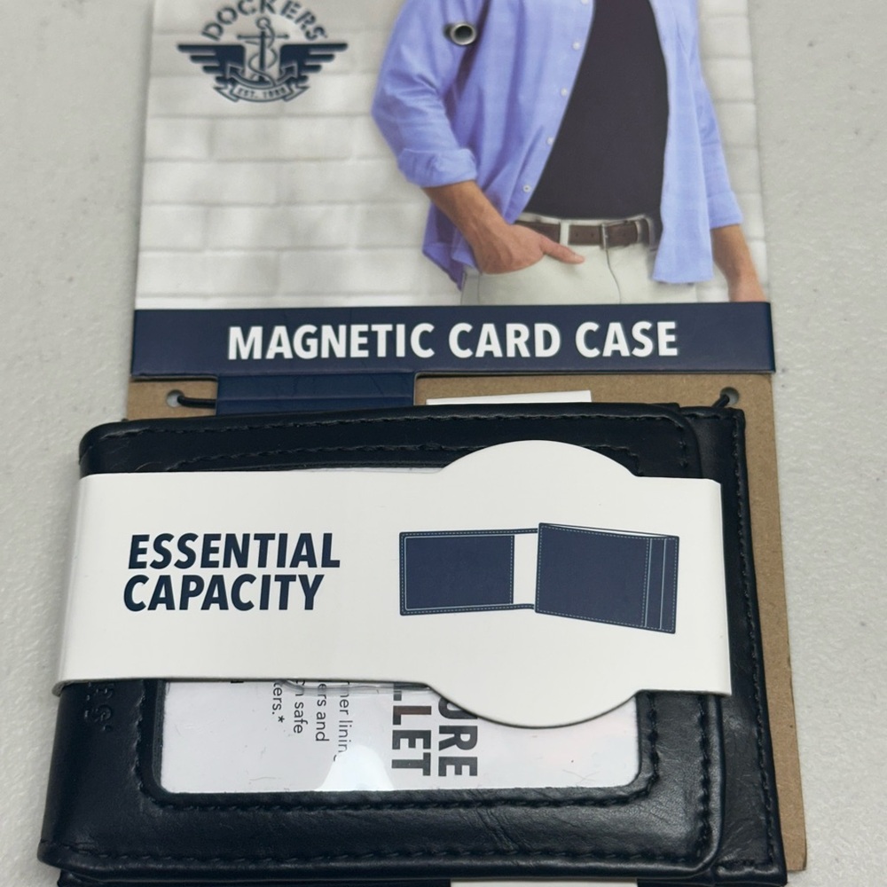 Dockers Black Magnetic Card Case Wallet with ID Window